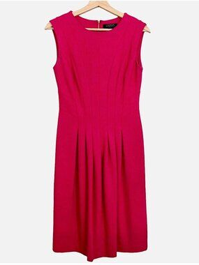 LAUREN RALPH LAUREN Sleeveless Pink Pleated Ponte Knit Sheath Dress